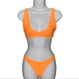 Neon‎ Orange Scoop Neck Bikini Vacation Tropical